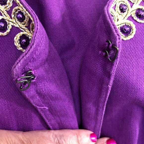 New Victor Costa Cotton Purple Beaded Jacket Metallic Gold Embroidery - Size XL - Picture 3 of 5